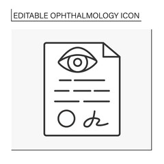 Document line icon. Eye certificate for driving licence. Ophthalmology concept. Isolated vector illustration. Editable stroke