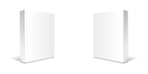 Blank white standing softcover thick book or magazine 2 views mockup template.
