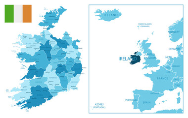 Naklejka premium Ireland - highly detailed blue map.