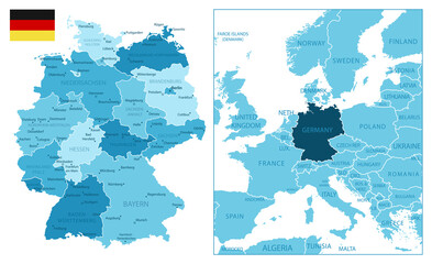 Germany - highly detailed blue map.
