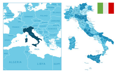 Italy - highly detailed blue map.