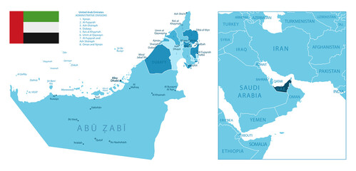 United Arab Emirates - highly detailed blue map.