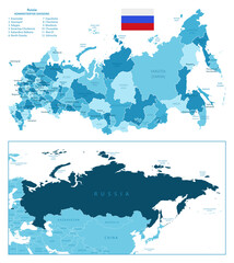 Russian Federation - highly detailed blue map.