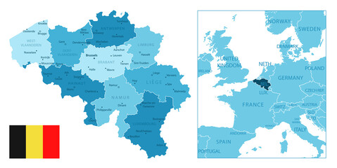 Belgium - highly detailed blue map.