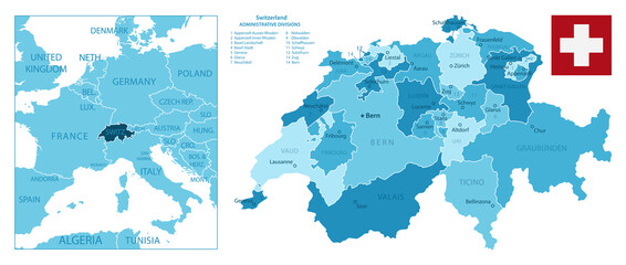 Obraz premium Switzerland - highly detailed blue map.