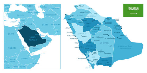 Saudi Arabia - highly detailed blue map.