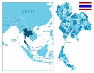 Thailand - highly detailed blue map.