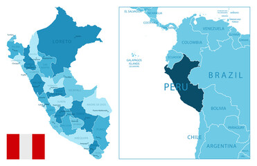 Peru - highly detailed blue map.