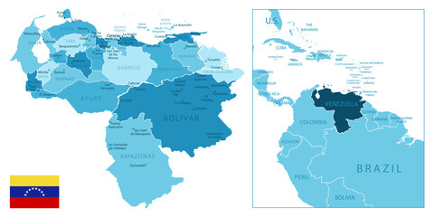 Venezuela - highly detailed blue map.