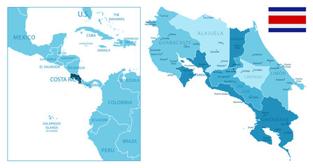 Costa Rica - highly detailed blue map.