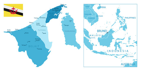 Brunei - highly detailed blue map.