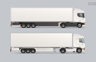Realistic vector Truck trailer side view blank Mockup template. Logistics cargo transport for presentation and branding design