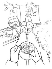 A cozy Christmas morning or evening with a warm blanket and cocoa. Hot chocolate with marshmallows and gifts under the tree. Home atmosphere. New year or christmas illustration for postcards