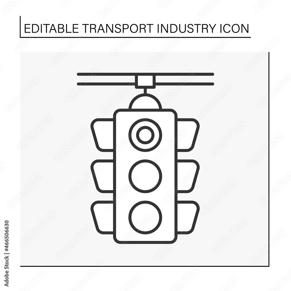 Poster traffic lights line icon.automatically operated colored lights. controlling traffic at road junction