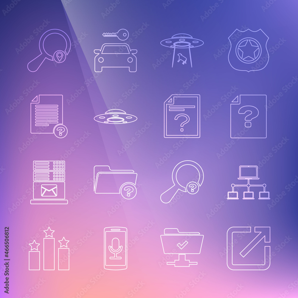 Poster set line open in new window, computer network, unknown document, ufo abducts cow, flying spaceship, 