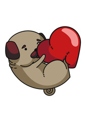 Little pug is hugging a big heart. Vector stock illustration.