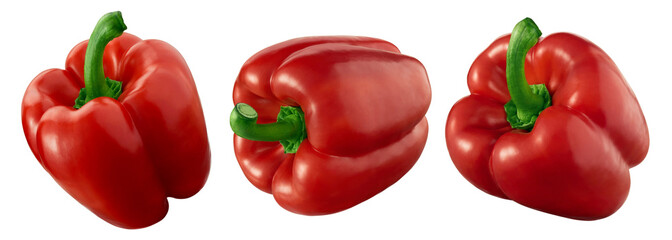 Red sweet bell pepper isolated on white background, collection