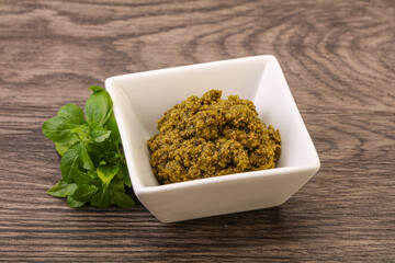 Green sauce pesto with basil