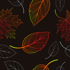 Seamless pattern. Decorated with leaves and flowers. Doodles style. ornament on dark background for design. boho chic