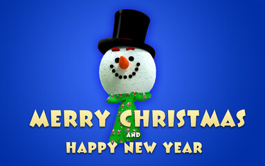 christmas card and happy new year with  snowman . 3D art