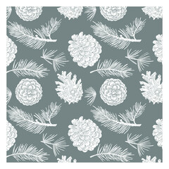 
A pattern of Cones and fir branches drawn with a black line. The form is transparent. You can change the color of the pattern and background.