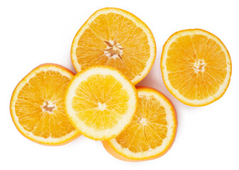 Fototapeta na wymiar Sliced circles of orange citrus fruit isolated on white background, clipping path