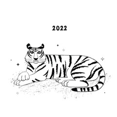 Happy New Year's 2022 card with illustration of tiger. Vector flat illustration