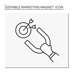 Magnetism line icon. Hand keep magnet and attract purposes. Achieving goals. Marketing magnet concept. Isolated vector illustration. Editable stroke