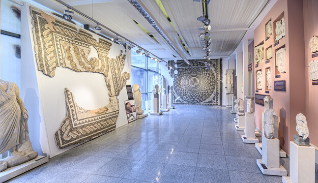 Plovdiv, Bulgaria - 22.10.2021: The ancient mosaics of Philippopolis in the archaeological museum in Plovdiv.