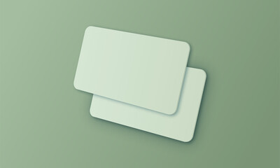 Plastic or paper  business card on green background. Vector blank sticker, sheet, label, banner with rounded corners template