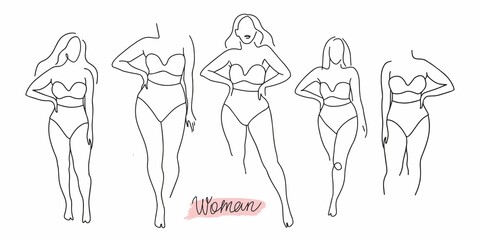 Vector set of silhouettes of women in underwear