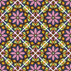 Vector seamless background. Endless colorful floral texture. Use for wallpaper, textile, book cover, clothes. In violet, green and yellow colors
