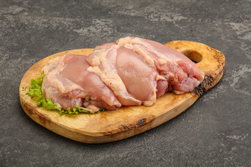 Raw chicken boneless and skinless leg