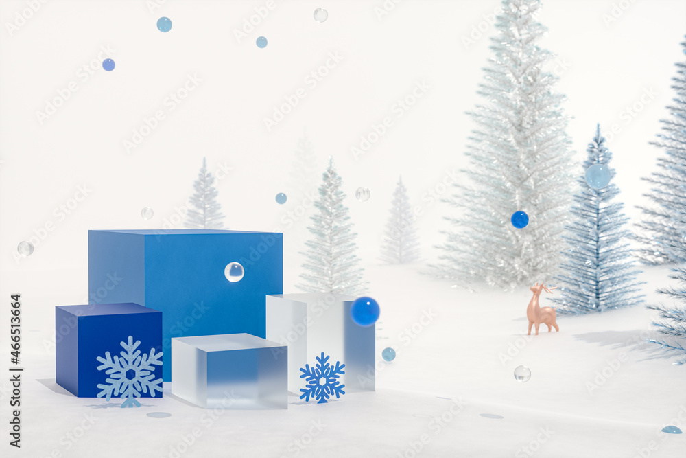 Aufkleber winter christmas background with product stand and snowflake decoration. 3d rendering.
