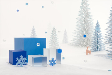 Winter Christmas background with product stand and snowflake decoration. 3d rendering.