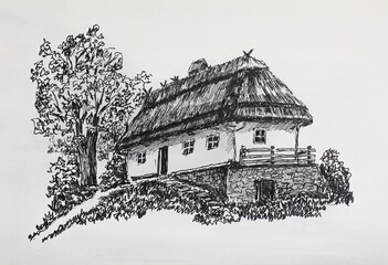 house in the village on a hill