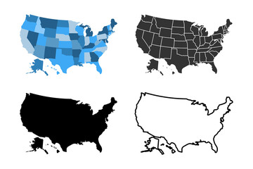 United States of America map vector image illustration set. suitable for icon, logo, banner, background, or any content using America map theme