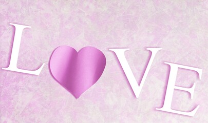 The word love on a trendy pink background. Happy Valentine's Day, Mother's Day, March 8, World...
