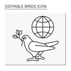  Dove line icon. International symbol of peace, purity, the Holy Spirit or human soul, and hope. Birds concept. Isolated vector illustration. Editable stroke