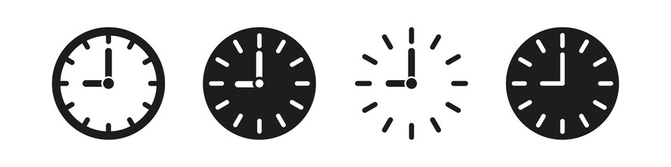 Clock icon isolated on white background. Time sign vector set. Watch circle clock symbol. Working hours logo.