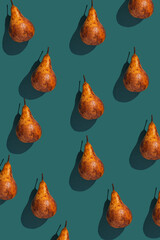 Pear pattern on a dark turquoise background.