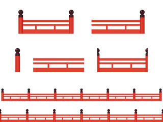 和風の赤い柵のイラスト素材セット