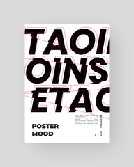 Abstract Placard, Poster, Flyer, Banner, Blank, Document Design. Minimal illustration on vertical A4 format. Chopped, cut, glitch, broken letters composition.