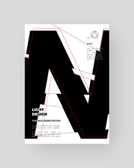Abstract Placard, Poster, Flyer, Banner, Blank, Document Design. Minimal illustration on vertical A4 format. Chopped, cut, glitch, broken letters composition.