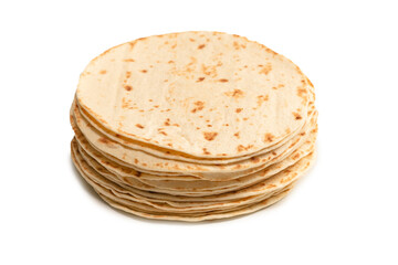 Grilled pitta bread isolated on white background.