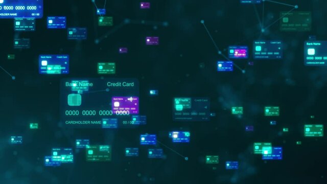 abstract network wit credit cards, concept of online shopping (3d render)