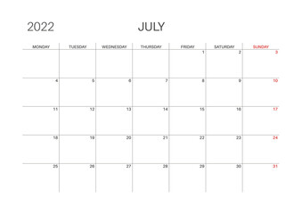 Calendar template for planners. Calendar 2022.