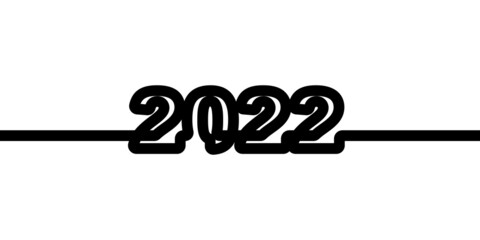 2022 single thik line drawing, Continuous black line art drawing 2022 year numbers, Vector illustration design element