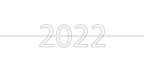Year 2022 thin single line drawing, Design element continuous line art 2022 new year number, Vector illustration minimalist outline typography black and white