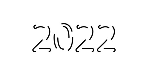 2022 new year number abstract line art, Design element of 2022 dashed outline, Vector illustration minimalist outline typography